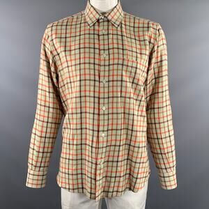 FRAY Size XL Green Orange & Brown Plaid Cotton Pointed Collar Long Sleeve Shirt